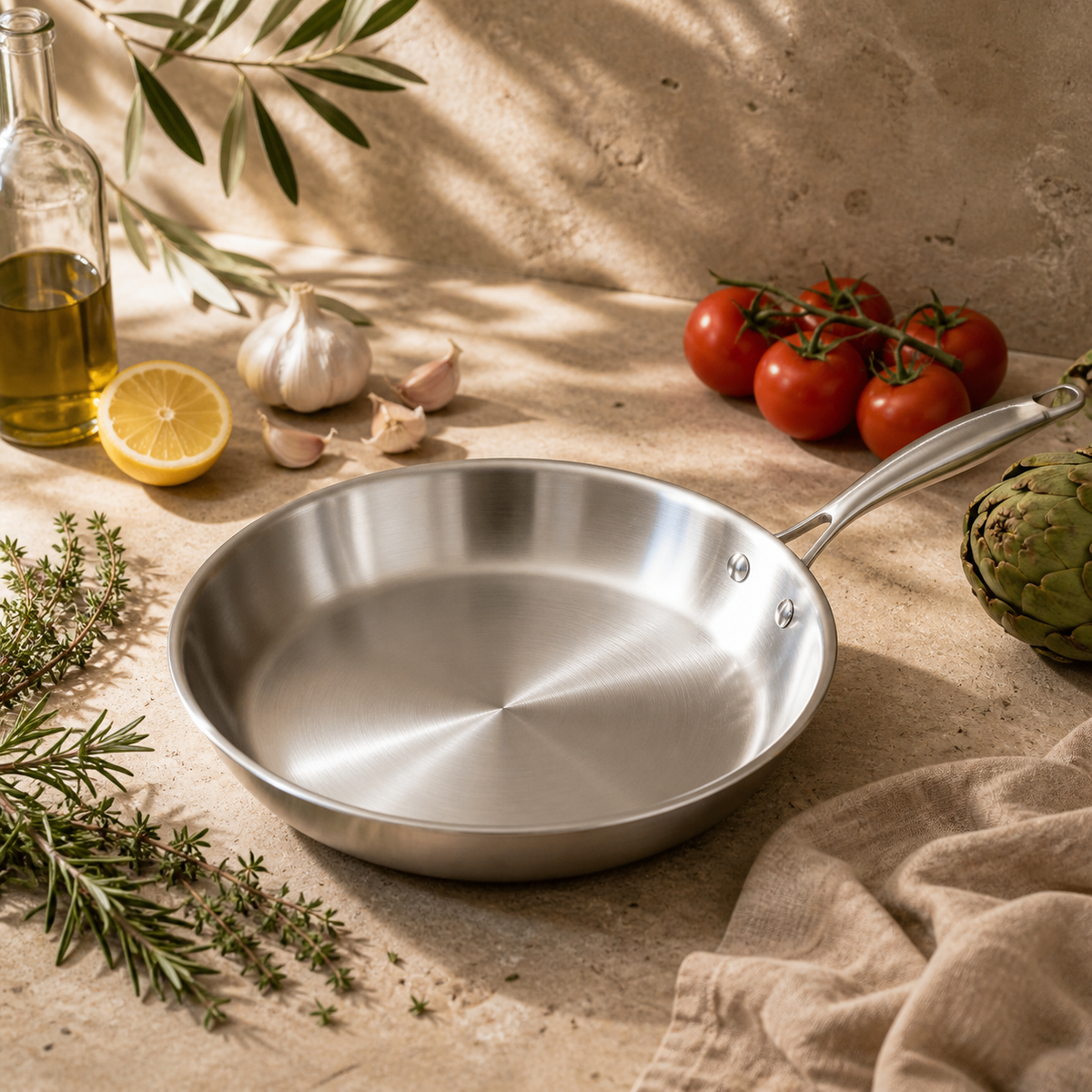 Poêle en inox compatible induction gaz et vitrocéramique