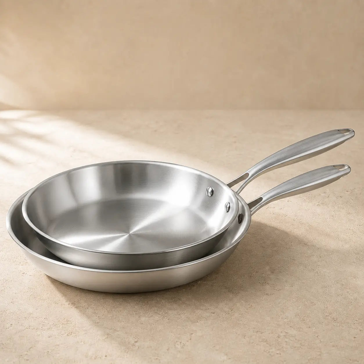 Duo de poêles inox 304 Maison Beauclair 24 cm et 28 cm sans PFAS
