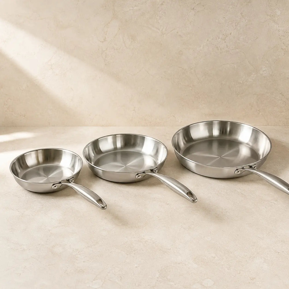 Trio de poêles en inox 304 Maison Beauclair 22 24 30 cm