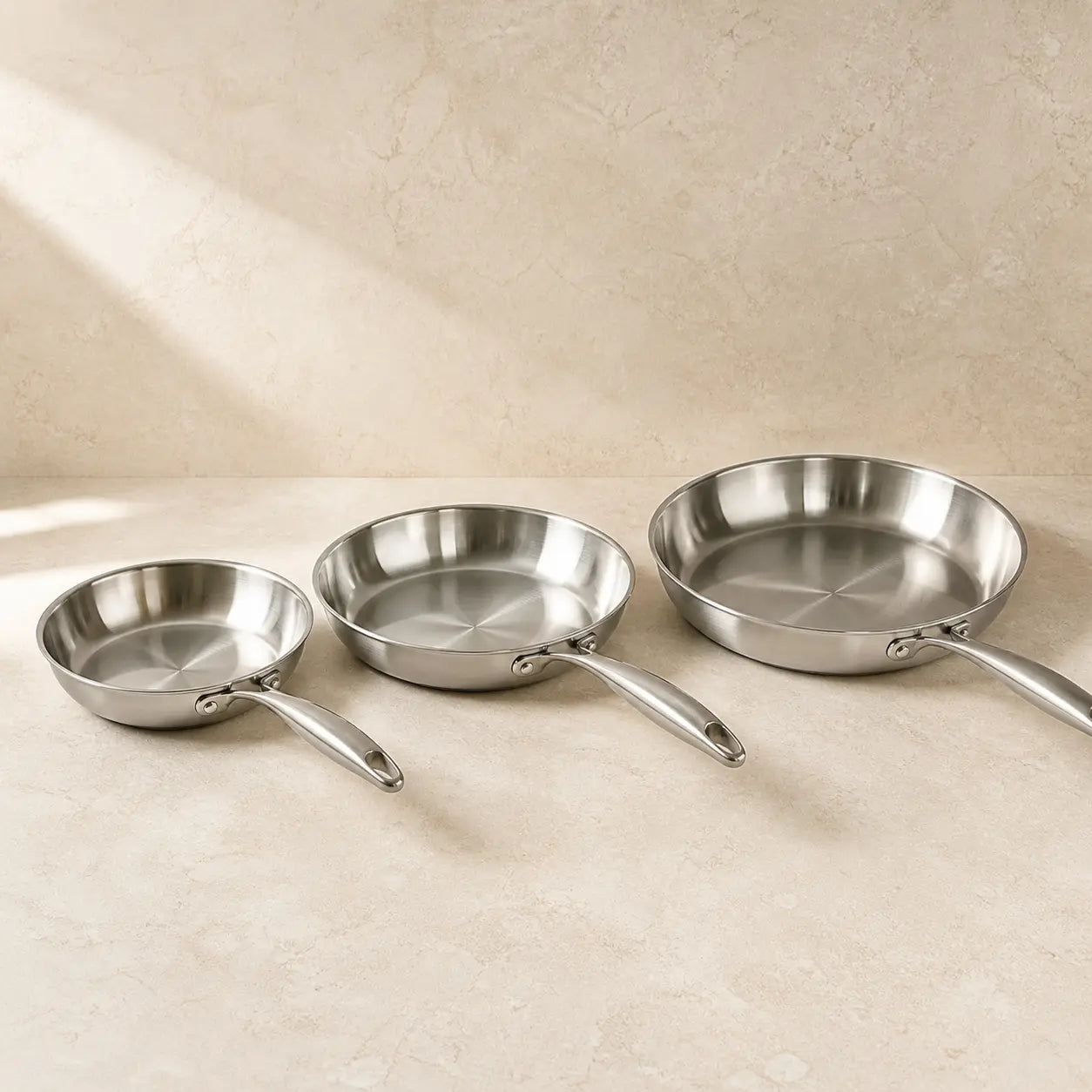 Trio de poêles en inox 304 Maison Beauclair 22 24 30 cm