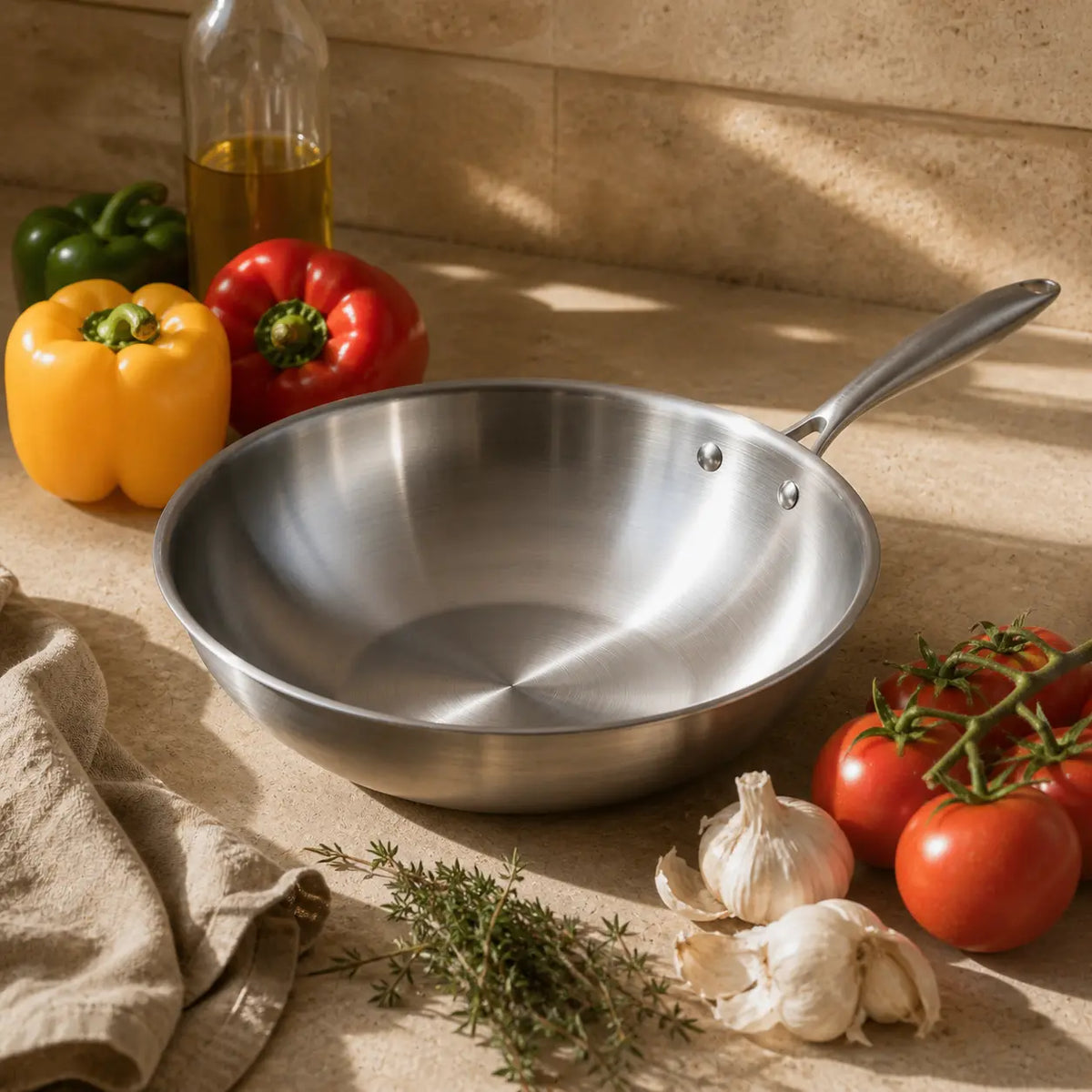Wok inox 304 compatible induction montée rapide en chaleur